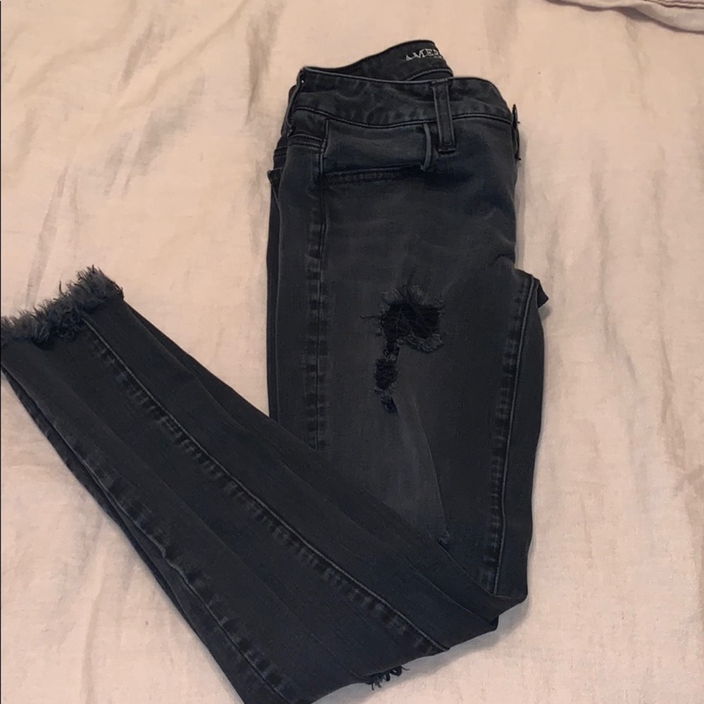 American Eagle Black frayed Skinny Jeans